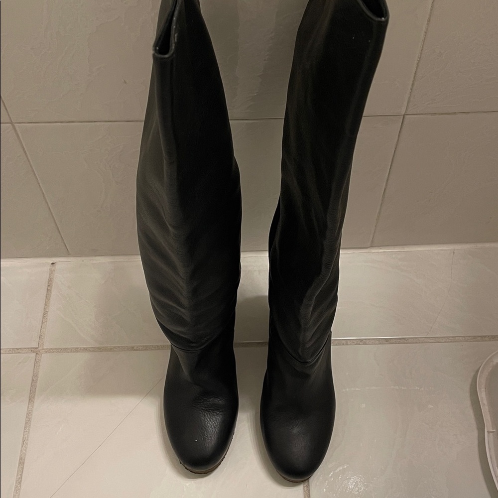 UGG Black Leather and Suede Wedge Boots, 7.5